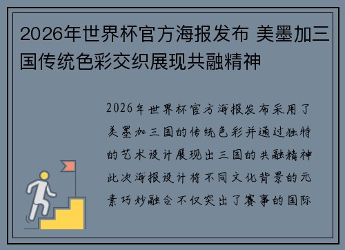 2026年世界杯官方海报发布 美墨加三国传统色彩交织展现共融精神 2026年世界杯官方海报发布 美墨加三国传统色彩交织展现共融精神